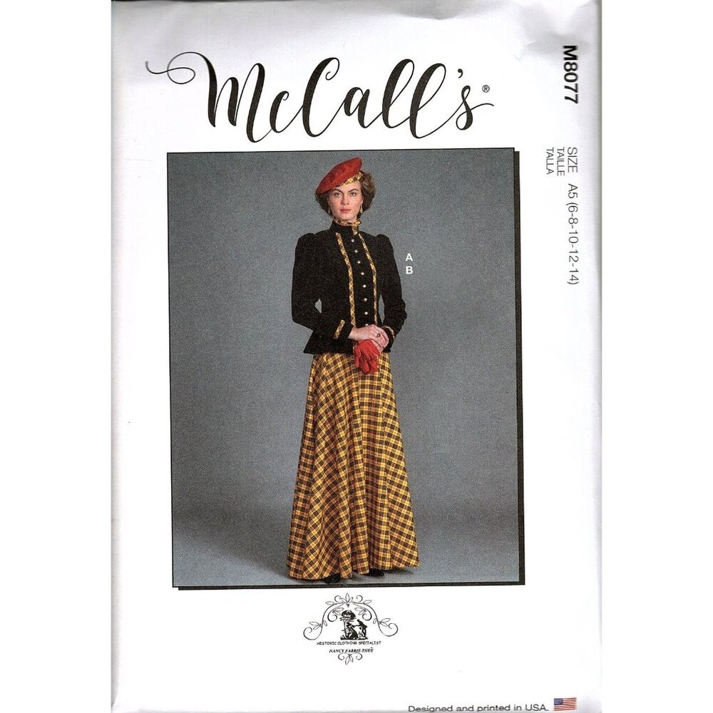 McCalls M8077 Misses 6 to 14 Historical Jacket and Skirt Uncut Sewing Pattern